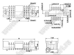 A1253-SMT-07AX2 (DF13A-14DP-1.25V) вилка двухрядная прямая SMD; шаг 1,25мм; 7-конт.