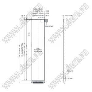 KD070WXFID094 дисплей IPS 7,0-дюймовый 280x1424 TFT LCD модуль с интерфейсом MIPI; 7,0дюйм; Количество цветов 16,7M; габариты 38,20x181,47x3,40мм