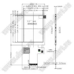 KD035VGFPA094 дисплей IPS 3,5-дюймовый с разрешением 480x640 ILI9806E, читаемый при солнечном свете, 3 SPI + 16/18/24-битный RGB IPS ЖК-модуль; 3,5дюйм; Количество цветов 65K/262K/16,7M; габариты 64,00x85,00x3,10мм