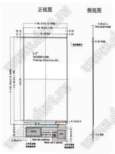 KD050OLEDN116 дисплей AMOLED 5,0-дюймовый встроенный с разрешением 720x1280 пикселей и интерфейсом MIPI; 5,0дюйм; Количество цветов 16,7M; габариты 64,12x116,72x0,84мм