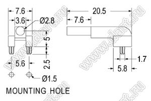 LPE1-5-20.5 световод для светодиода угловой; PC (UL); прозрачный