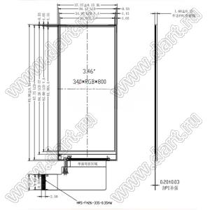 KD035WVFPD107 дисплей IPS 3,5-дюймовый ЖК-модуль с драйвером IC ST7701S с полным углом обзора 340x800 промышленный TFT Bartype; 3,5дюйм; Количество цветов 65K/262K; габариты 37,27x89,00x1,60мм