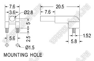 LPE1-5-20.5S световод для светодиода угловой; PC (UL); прозрачный
