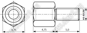 H-L0480-1280-1-04 стойка шестигранная UNC4-40 для разъемов D-SUB; SW=4,75мм; A=4,8мм; B=12,8мм; сталь углеродистая никелированная