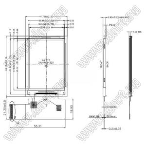 KD022QVFMD018 дисплей IPS 2,2-дюймовый 240x320 ST7789V MCU/RBG/SPI интерфейс TFT LCD; 2,2дюйм; Количество цветов 65K/262K; габариты 41,70x56,16x2,60мм