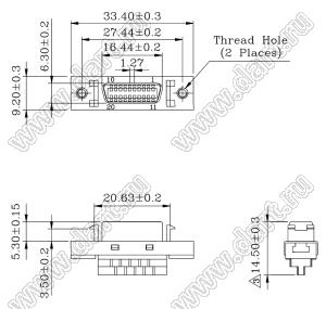 B03-020411EB-0S розетка SCSI на кабель; 20-конт.