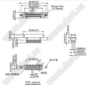 B02-040811EC-2L розетка SCSI прямая на плату; 40-конт.