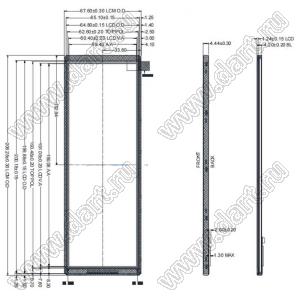 KD078HDFID004 дисплей IPS 7,84-дюймовый интерфейс GC9703C MIPI с разрешением 400x1280 пикселей, высокая яркость, полный угол обзора, TFT LCD; 7,84дюйм; Количество цветов 16,7M; габариты 67,60x206,28x4,44мм