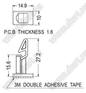ULCKA-15.6 фиксатор платы на самоклеящейся площадке 14,9x10,0 мм; s=1,6мм; нейлон-66 (UL); натуральный