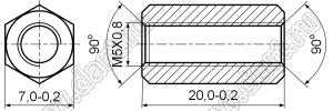 PCHSS5-20SS (7>0) стойка шестигранная; SW=8,0мм; L=20,0мм; сталь нержавеющая