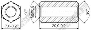 PCHSS5-20SS (7>0) стойка шестигранная; с внутренней резьбой М5x0,8; SW=7,0мм; L=20,0мм; сталь нержавеющая