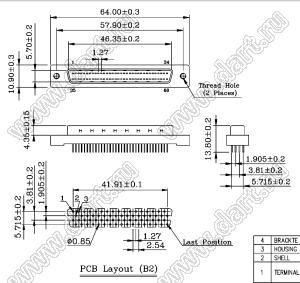 B02-068711EN-1S вилка SCSI прямая на плату; 68-конт.