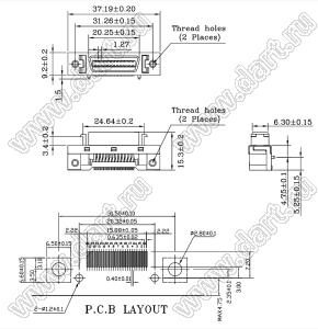 B03-026011EB-01 розетка SCSI для поверхностного (SMD) монтажа; 26-конт.
