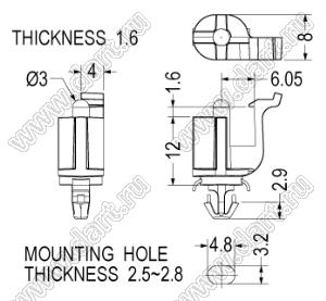 LCUAE-12L-N фиксатор печатной платы; нейлон-66 (UL); натуральный