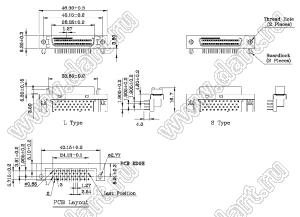 B02-040611EC-2S розетка SCSI угловая на плату; 40-конт.
