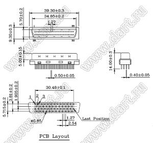 B02-050711EN-10 вилка SCSI прямая на плату; 50-конт.