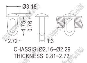 MB-56 пистон монтажный; L=4,75мм; E=2,16~2,29мм; нейлон-66 (UL); черный/натуральный