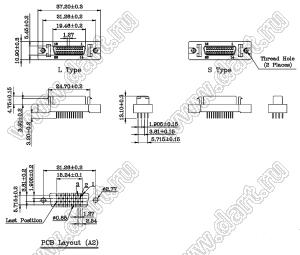B02-026818EC-2S розетка SCSI прямая на плату; 26-конт.
