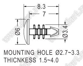 MBW-7S пистон монтажный; L=7,0мм; d отв.=2,7~3,3мм; нейлон-66 (UL); черный/натуральный