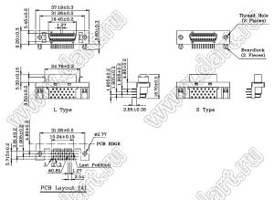 B02-026611EX-1S розетка SCSI угловая на плату; 26-конт.