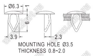 MB-55 пистон монтажный; L=6,0мм; E=3,5мм; PC + ABS (UL); натуральный/белый/черный