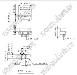 B02-020711EN-10 вилка SCSI прямая на плату; 20-конт.
