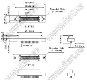 B02-050F18EN-AL розетка SCSI прямая на плату; 50-конт.
