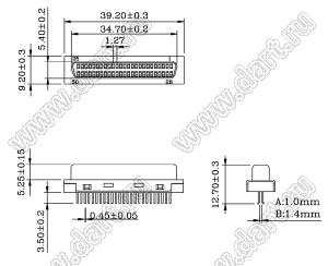 B02-050F11E0-A1 розетка SCSI прямая на плату; 50-конт.