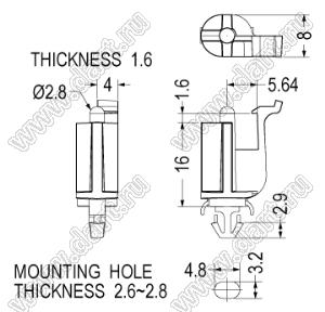 LCUAE-16LA-N фиксатор печатной платы; нейлон-66 (UL); натуральный
