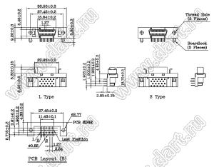 B02-020611EC-2L розетка SCSI угловая на плату; 20-конт.