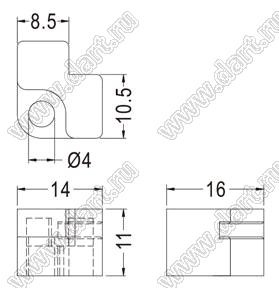 TCEA-1 фиксатор платы под фигурное отверстие в шасси; нейлон-66 (UL); натуральный/черный