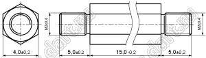 PCHNN2-15 (4.0) стойка шестигранная с внешними резьбами; M2x0,4; SW=4,0мм; L=15,0мм; латунь