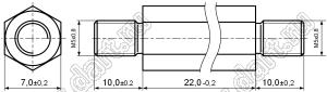 PCHNN5-22 (7.0) стойка шестигранная с внешними резьбами; M5x0,8; SW=7,0мм; L=22,0мм; латунь