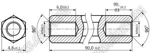 PCHSS-90 стойка шестигранная с внутренними резьбами; М3x0,5; SW=4,8мм; L=90,0мм; латунь