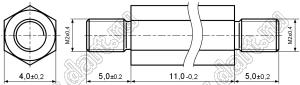 PCHNN2-11N (4.0) стойка шестигранная с внешними резьбами; M2x0,4; SW=4,0мм; L=11,0мм; латунь никелированная