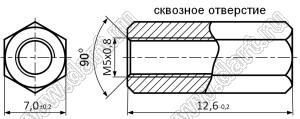 PCHSS5-12.6S (7.0) стойка шестигранная с внутренней резьбой; с внутренней резьбой М5x0,8; SW=7,0мм; резьба внутр. M5x0,8; SW=7,0мм; L=12,6мм; сталь оцинкованная