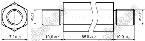 PCHNN5-85N (7.0) стойка шестигранная с внешними резьбами; M5x0,8; SW=7,0мм; L=85,0мм; латунь никелированная