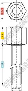 H-L0400-1700-1-04 стойка шестигранная UNC4-40 для разъемов D-SUB; SW=4,75мм; A=4,0мм; B=17,0мм; сталь углеродистая никелированная