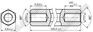 PCHSS-100SN стойка шестигранная с внутренними резьбами; М3x0,5; SW=4,8мм; L=100,0мм; сталь никелированная