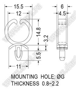 CHBA-1 фиксатор жгута проводов с защелкой в панель; нейлон-66 / нейлон-6 (UL); натуральный
