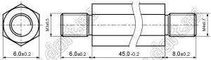 PCHNN3-4-45SN (6.0) стойка шестигранная с внешними резьбами; M3x0,5; M4x0,7; SW=6,0мм; L=45,0мм; сталь никелированная