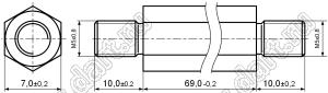 PCHNN5-69SS (7.0) стойка шестигранная с внешними резьбами; M5x0,8; SW=7,0мм; L=69,0мм; сталь нержавеющая