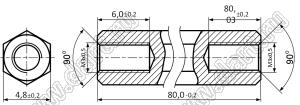 PCHSS-80AL стойка шестигранная с внутренними резьбами; М3x0,5; SW=4,8мм; L=80,0мм; алюминий; L2=6,0мм