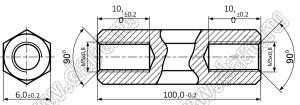 PCHSS5-100N (6.0) стойка шестигранная; с внутренней резьбой М5x0,8; SW=6,0мм; L=100,0мм; латунь никелированная