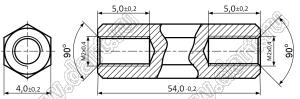 PCHSS2-54N (4.0) стойка шестигранная с внутренними резьбами; SW=4,0мм; L=54,0мм; латунь никелированная; SW=4,0мм; L2=5,0мм