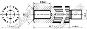 PCRSN2-3.5-11 стойка цилиндрическая с накаткой; резьба М2x0,4; L=11,0мм; латунь; L2=4,0мм; L3=4,0мм