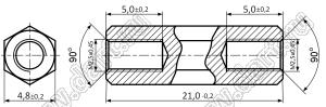 PCHSS2.5-21S (4.8) стойка шестигранная с внутренними резьбами; SW=4,7мм; L=21,0мм; сталь оцинкованная; L2=5,0мм
