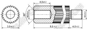 PCRSN2-3.5-08N стойка цилиндрическая с накаткой; резьба М2x0,4; L=8,0мм; латунь никелированная; L2=4,0мм; L3=4,0мм