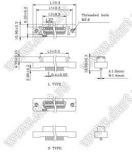 B03-026F18EN-BS розетка SCSI прямая на плату; 26-конт.