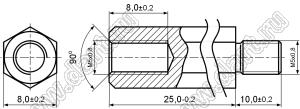 PCHSN5-25N стойка шестигранная с внутренней и наружной резьбами; M5x0,8; SW=8,0мм; L=25,0мм; латунь никелированная